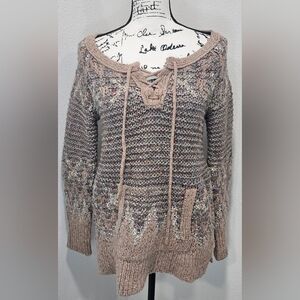 Free People Love Bug Chunky Knit Fair Isle Sweater Boho Wool Blend Size XS